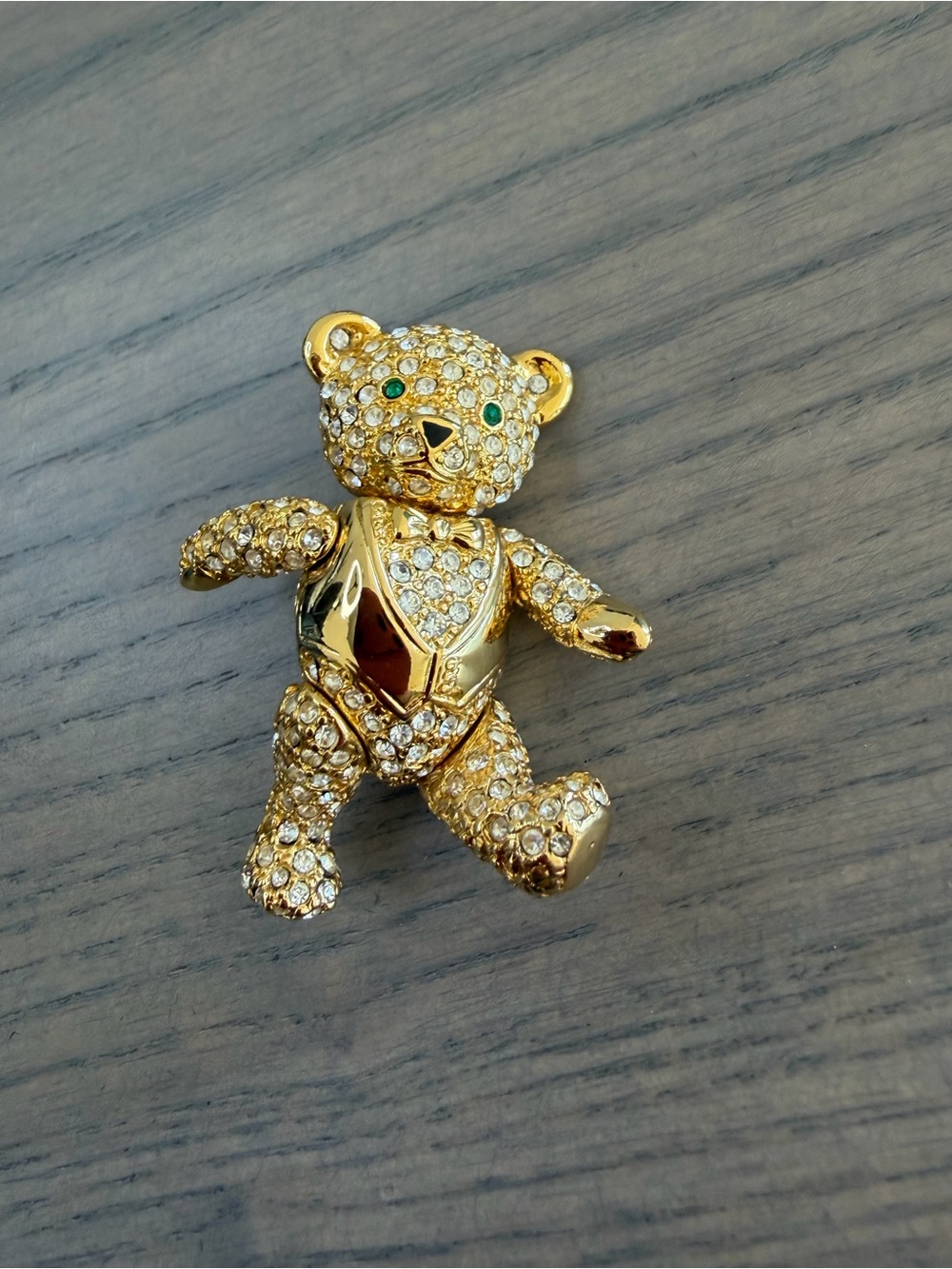 Joan River Gold-Toned Crystal Teddy Bear Brooch - Fully Jointed